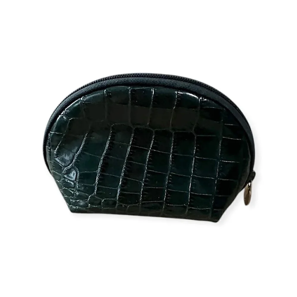 Furla Leather Cosmetic Case Set, Green Crocco Print Leather, Set of 3, New